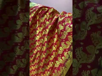 Strawberry Pink Pure Banarasi Satin Silk Handloom Saree For Kids