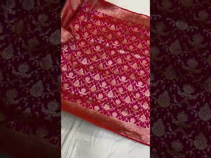 Rani Pink Pure Katan Silk Handloom Banarasi Saree