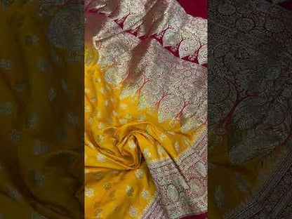 Yellow Handloom Pure Satin Silk Banarasi Saree