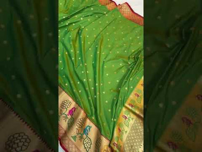 Green Pure Banarasi Katan Silk Handloom Saree- Paithani