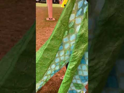 Blue & Green  Pure Banarasi Khaddi Georgette Handloom Leheriya Saree