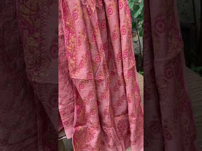 Peach Handloom Pure Chiffon Banarasi 3 pcs ladies suit