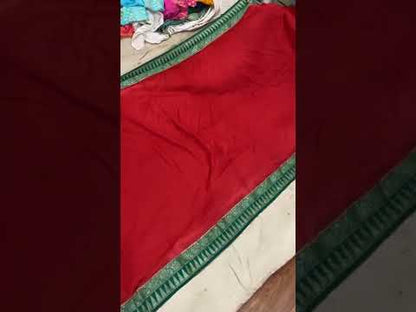 Red & Green Pure Banarasi Khaddi Moonga Silk Handloom  Saree