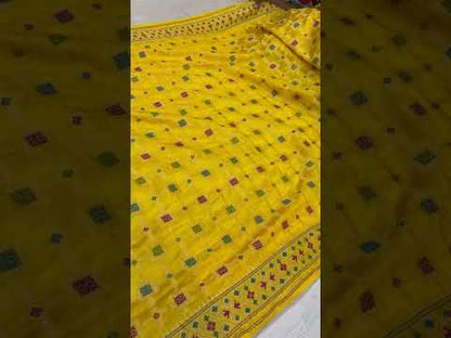 Fine Yellow Banarasi Katan Soft Silk Handloom Saree