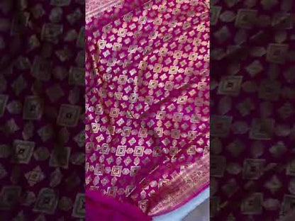 Hot Pink Pure Banarasi Satin Silk Handloom Saree