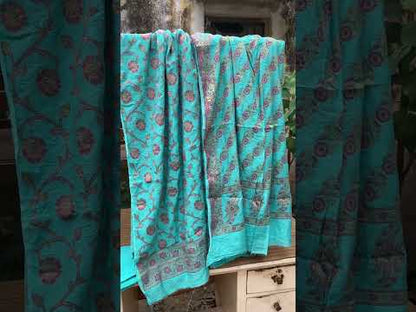 Blue Handloom Pure Chiffon Banarasi 3 pcs ladies suit