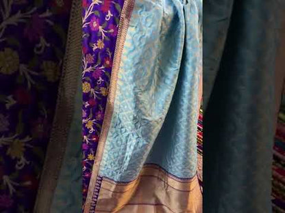 Light Blue Pure Banarasi Katan Silk Handloom Saree