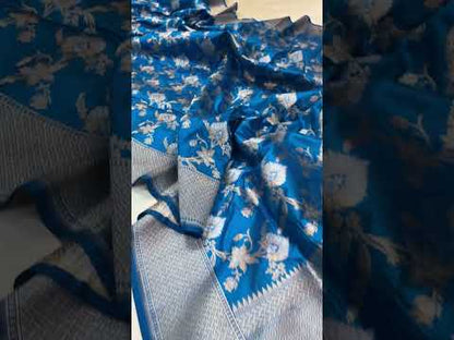 Blue Pure Katan Silk Handloom Banarasi Saree