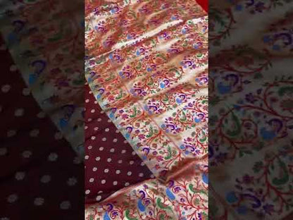 Wine Pure Banarasi Katan Silk Handloom Saree- Kadhwa Paithani