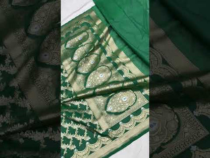 Handwoven Bottle Green Banarasi Katan Silk Sari