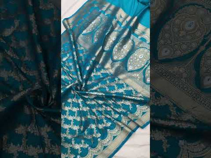 Peacock Blue Banarasi Katan Silk Sari