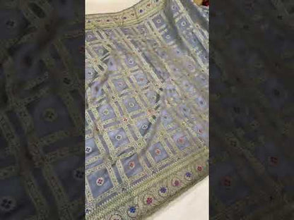 Grey Banarasi Katan Soft Silk Handloom Saree