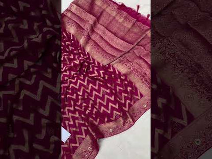 Pink Handloom Pure Chiffon Banarasi Saree