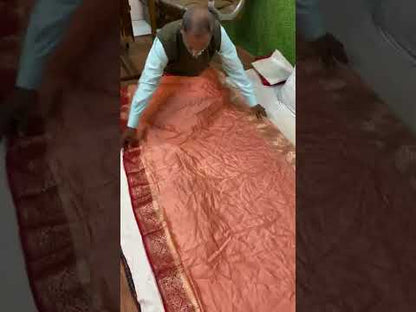 Peach Pure Banarasi Katan Silk Handloom Saree - Kadhwa Border & Pallu