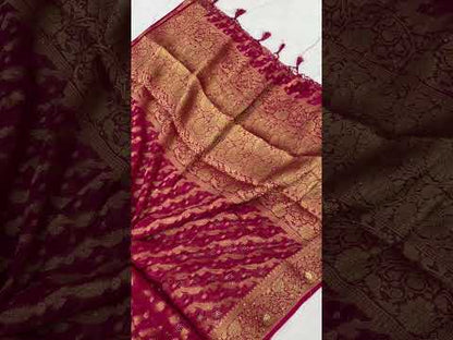 Rani Pink Handloom Pure Chiffon Banarasi Saree