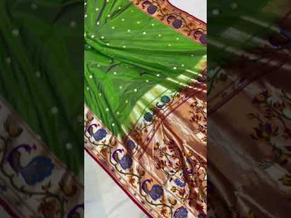 Green Pure Banarasi Katan Silk Handloom Saree- Kadhwa Paithani