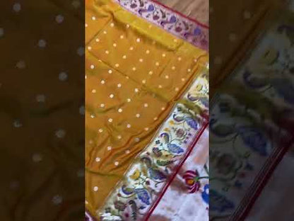 Yellow Pure Banarasi Katan Silk Handloom Saree- Kadhwa Paithani