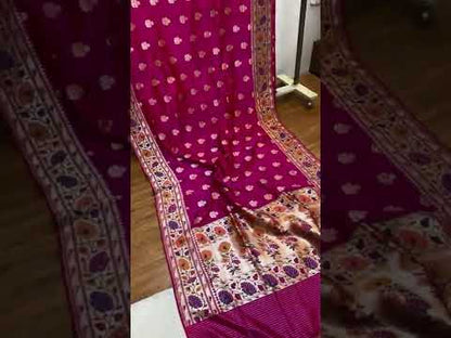 Hot Pink Pure Banarasi Katan Silk Handloom Kadhwa Paithani Saree