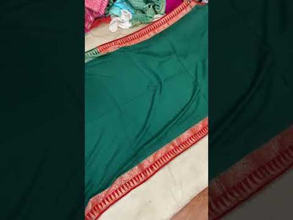 Bottle Green & Red Pure Banarasi Khaddi Moonga Silk Handloom  Saree