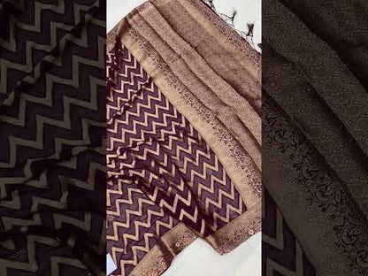 Wine Handloom Pure Chiffon Banarasi Saree