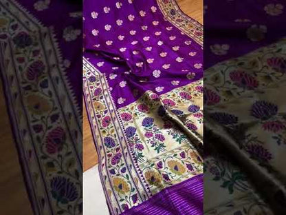 Purple Pure Banarasi Katan Silk Handloom Kadhwa Paithani Saree