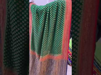 Bottle Green And Navy Blue  Pure Banarasi Khaddi Georgette Handloom Saree