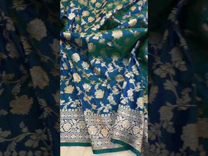 Blue Pure Katan Silk Handloom Banarasi Saree