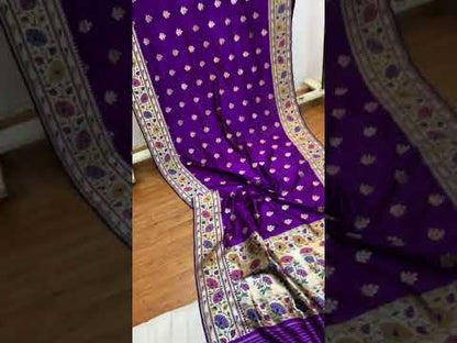 Purple Pure Banarasi Katan Silk Handloom Kadhwa Paithani Saree