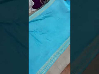 Sky Blue Pure Banarasi Khaddi Moonga Silk Handloom  Saree