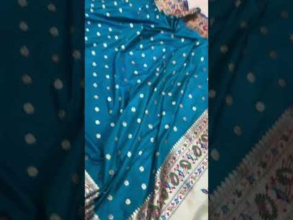 Blue Pure Banarasi Katan Silk Handloom Saree- Paithani