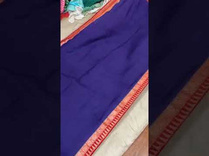 Navy Blue & Red Pure Banarasi Khaddi Moonga Silk Handloom  Saree