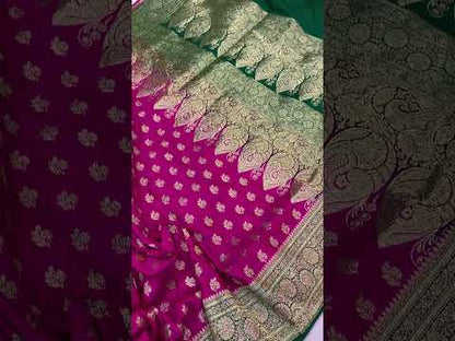 Magenta Handloom Pure Satin Silk Banarasi Saree