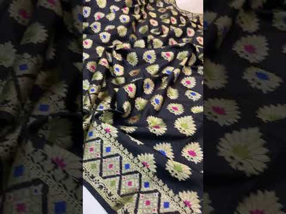 Black Katan Soft Silk Handloom Banarasi Saree