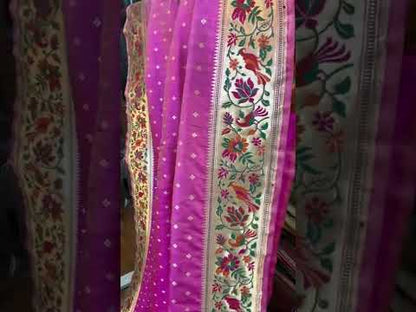 Cute Pink Pure Banarasi Katan Silk Handloom Pathani Saree