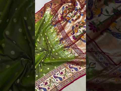 Mehendi Green Pure Banarasi Katan Silk Handloom Saree- Kadhwa Paithani