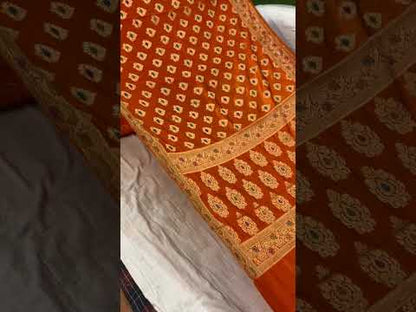 Orange Banarasi Katan Soft Silk Handloom Saree