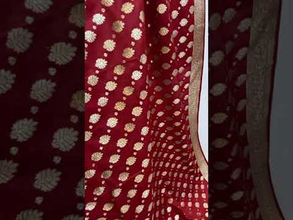 Maroon Pure Banarasi Satin Silk Handloom Dupatta