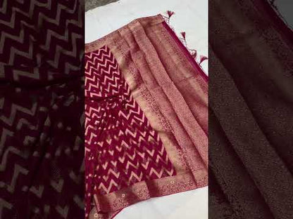 Rani Pink Handloom Pure Chiffon Banarasi Saree