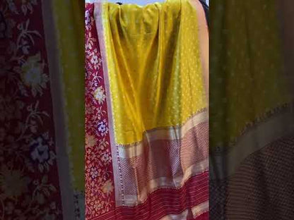 Yellow & Red Pure Banarasi Katan Silk Handloom Saree