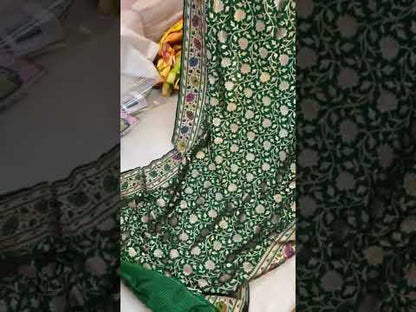 Bottle Green Pure Banarasi Katan Silk Handloom Saree