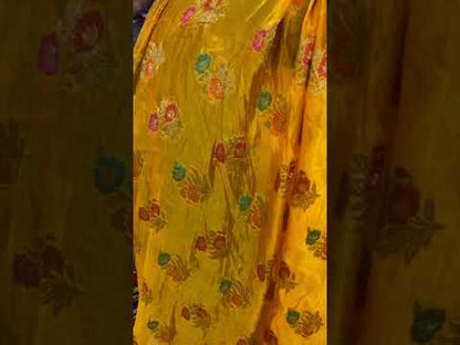 Matt Yellow Pure Banarasi Katan Silk Handloom Saree