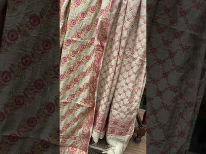 Creme Handloom Pure Chiffon Banarasi 3 pcs ladies suit