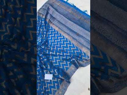 Blue Handloom Pure Chiffon Banarasi Saree