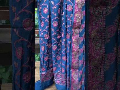 Blue Handloom Pure Chiffon Banarasi 3 pcs ladies suit