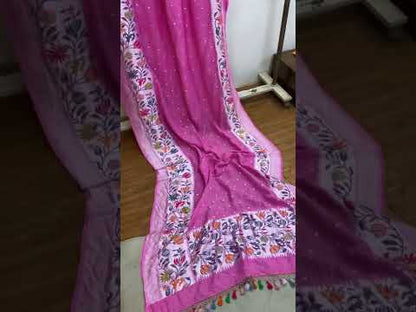 Pink Pure Banarasi Tussar silk handloom Khaddi saree with blouse piece