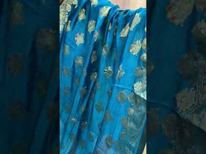 Peacock Blue Pure Banarasi Katan Silk Handloom Saree