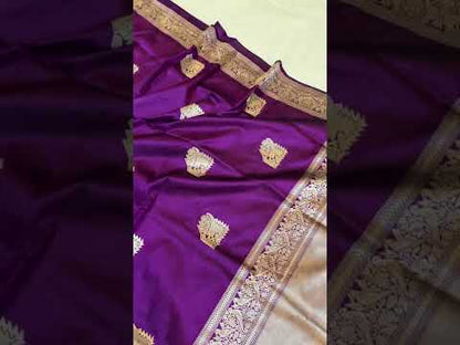 Purple Pure Banarasi Katan Silk Handloom Saree- Kadhwa Figures