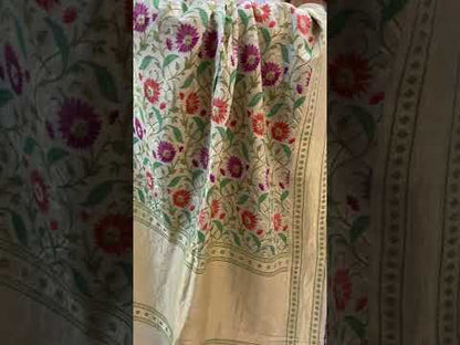 Off White Pure Banarasi Tussar Silk Handloom Khaddi Saree