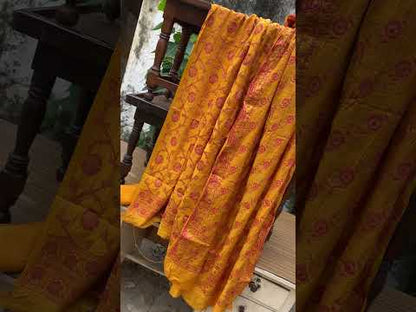 Yellow Handloom Pure Chiffon Banarasi 3 pcs ladies suit