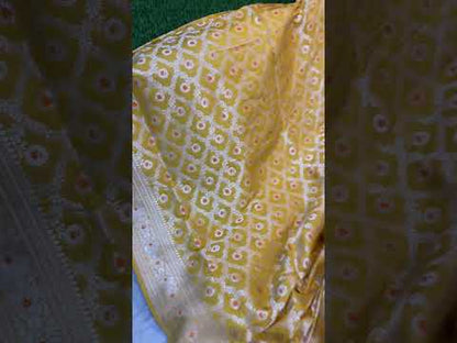 Yellow Pure Katan Silk Handloom Banarasi Saree